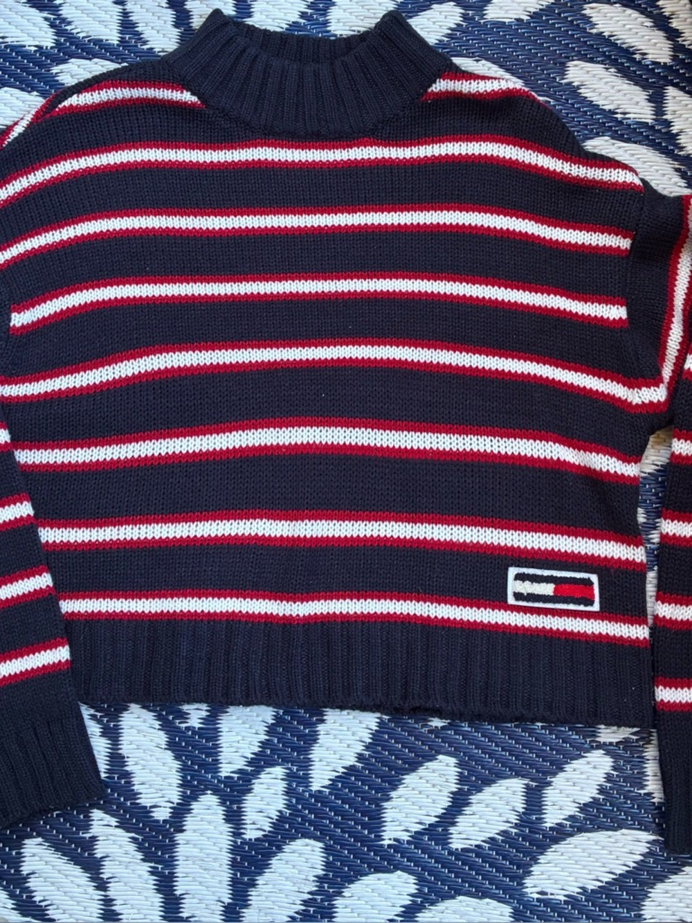 Tommy Hilfiger Navy, Red & White Ribbed Neck Stripe Sweater